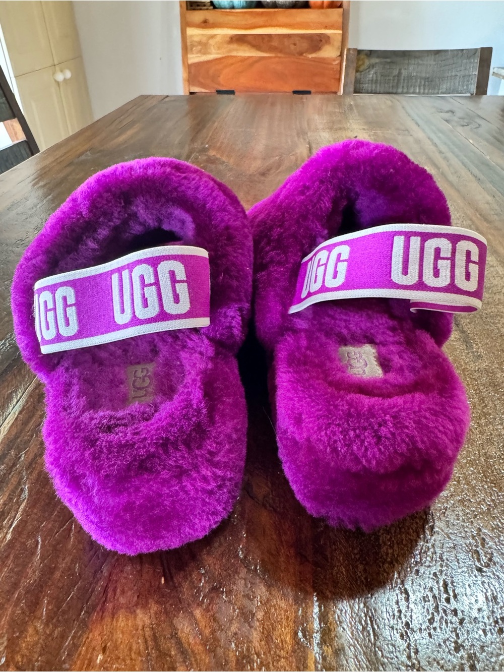 UGG Violet Plush Slide Sandals with Branded Heel Strap - Picture 6 of 11